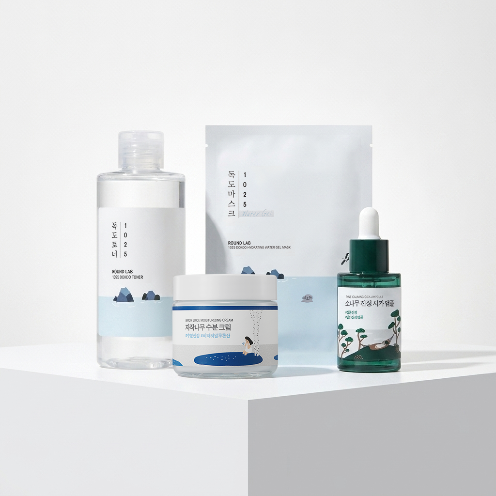 Dokdo Toner 200ml + Pine Cica Ampoule + Birch Cream Bundle | Round Lab thumbnail