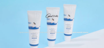 Front view of three ROUND LAB’s Birch Juice Moisturizing UV Lock Korean Sunscreen tubes against a blue background