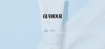 Front view of ROUND LAB 1025 Dokdo Cleanser tube with GLAMOUR headline naming it Best Cleanser for Combination Skin