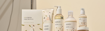 Round Lab skincare products arranged in a warm beige still life