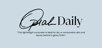Editorial quote highlighting a lightweight sunscreen for dry or combination skin, glowy finish