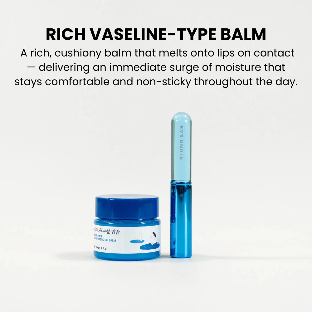 Birch Juice Moisturizing Lip Balm Set with jar, silicone brush, and box on a white background